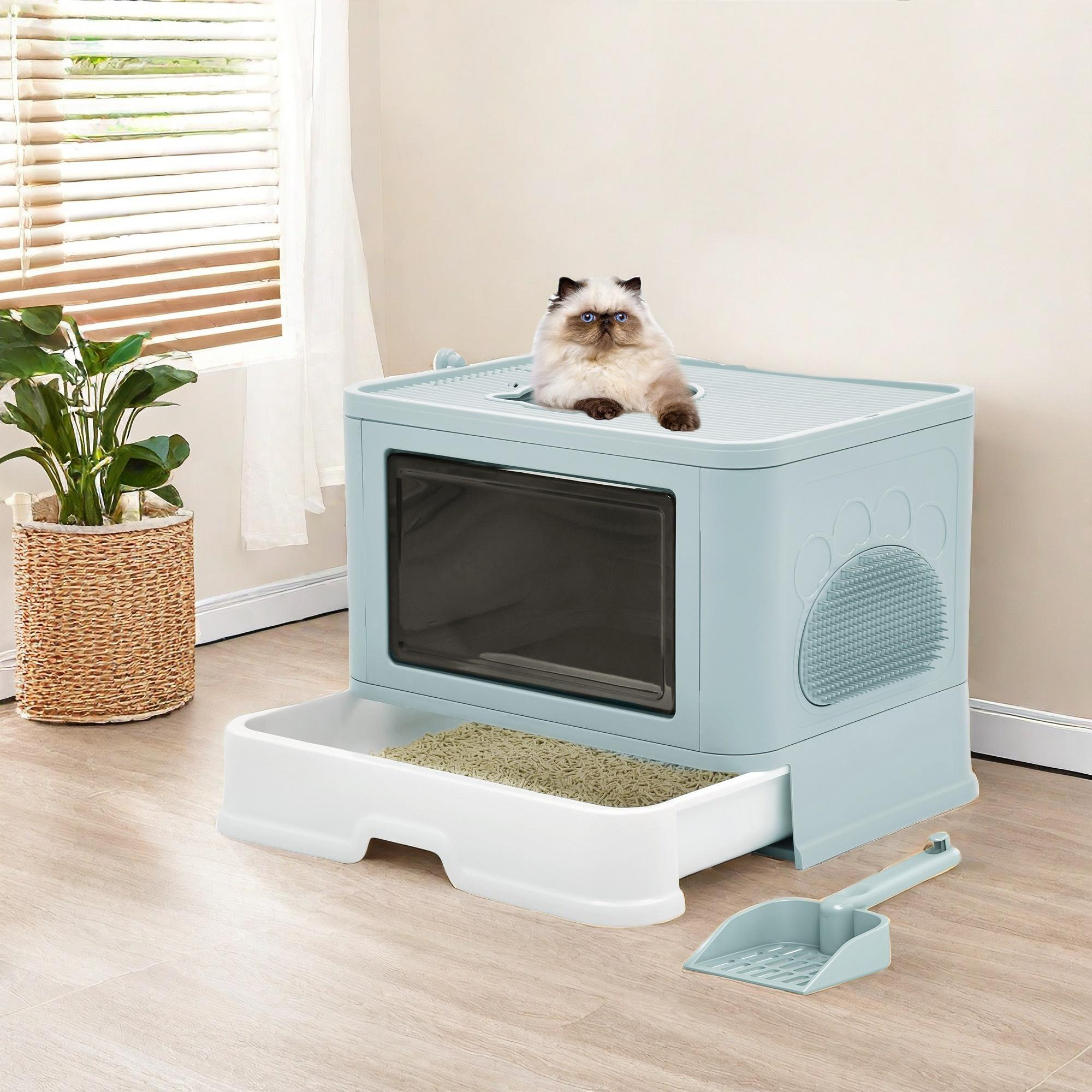 Dawlish Wide Entry Jumbo Foldable Cat Litter Box Archie Oscar Color Blue